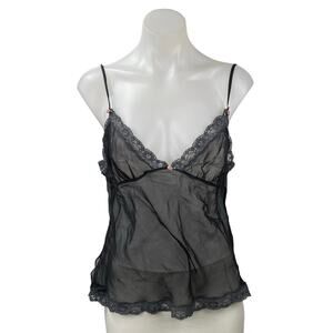 Skims Women's Black Lace Mesh Sheer Sleeveless Cami Camisole Slip Tank Top Sz M